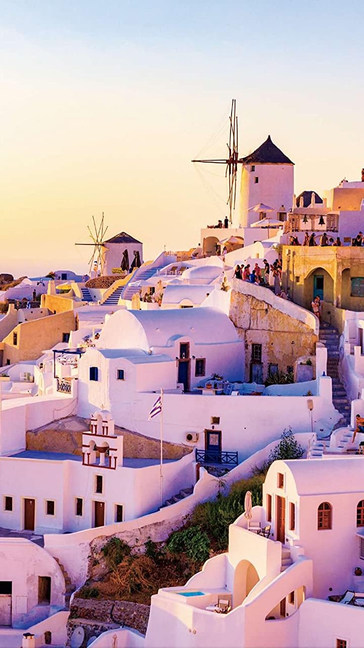 絶景 HD(720×1280)壁紙 夕暮れのサントリーニ島、イアの町 その他